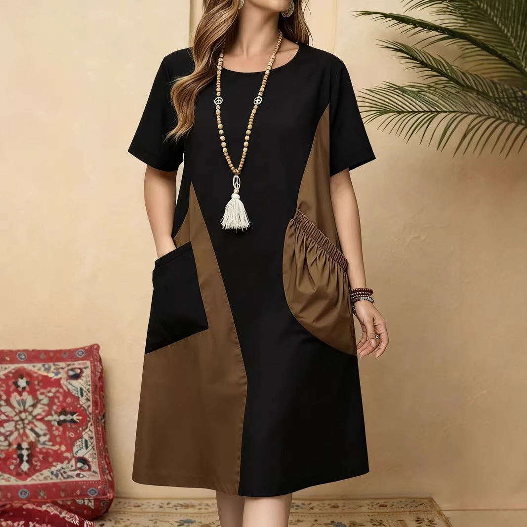 Summer Contrast Stitching Sleeves Large Loose Solid Shorts