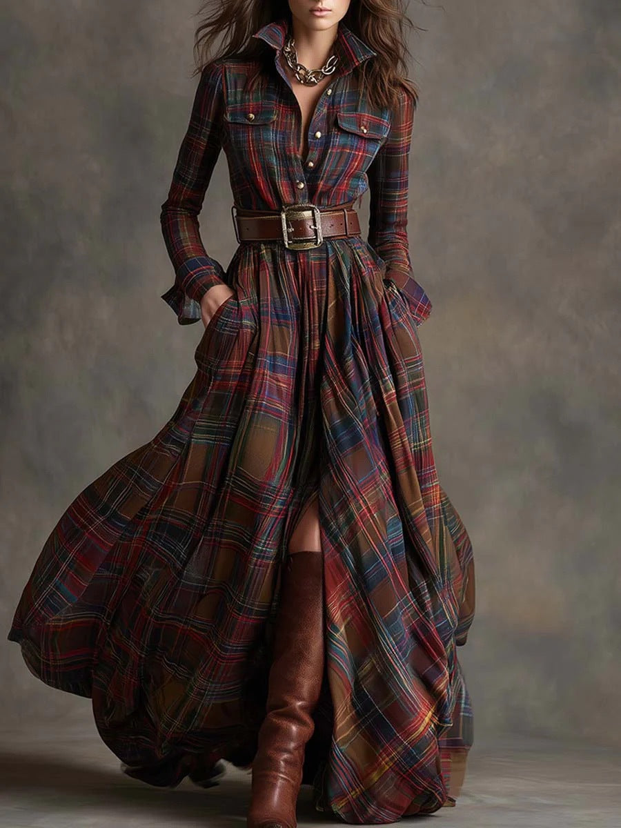 Women's Pretty French Retro Plaid Dress Dresses