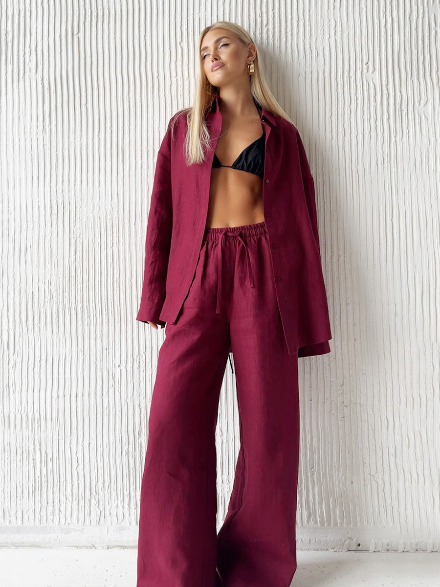 Women's Shirt Trousers Loose Long Sleeve Wear Fashion Casual Suit