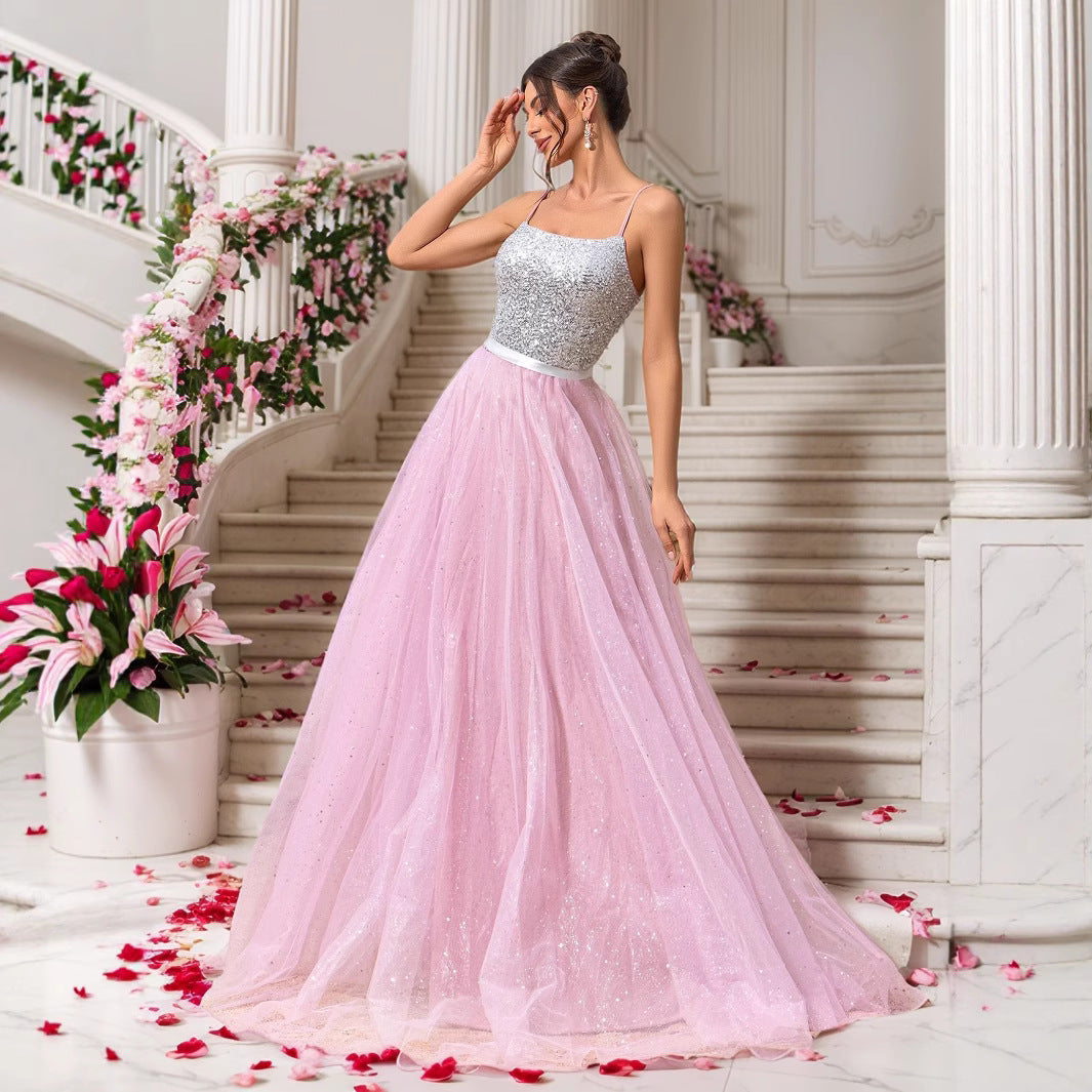 Unique Classy Pink Dress Sequined Gown Dresses