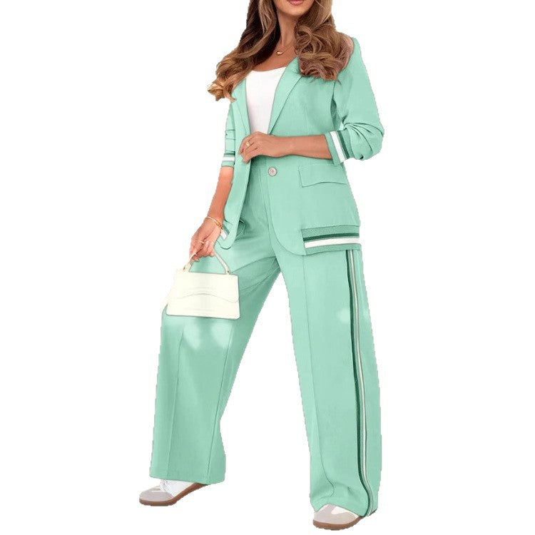 Fashion Solid Color Rib Temperament Commute Suits