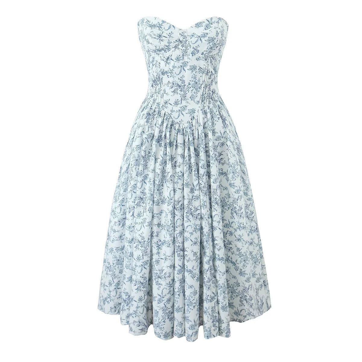 Women's Autumn French Style Fresh Vacation Floral Strapless Dresses