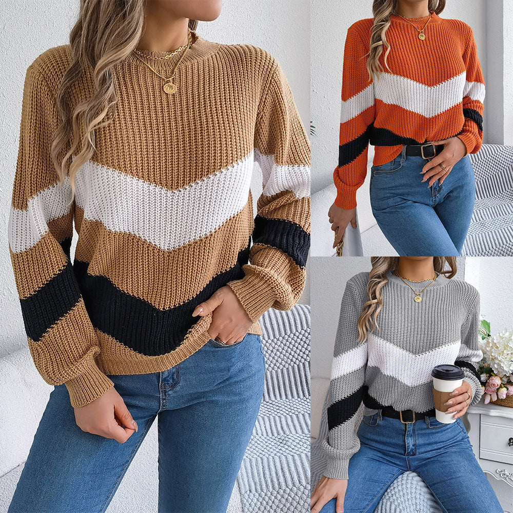 Women's Wind Casual Multicolor Lantern Long Sleeve Sweater