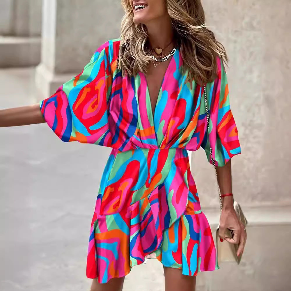 Women's Autumn Batwing Sleeve Hem Irregular Dress