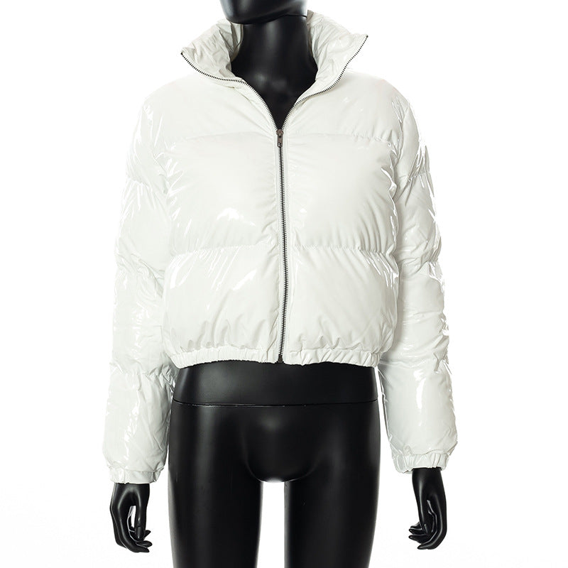 Women's Fashionable Glossy Stand Collar Down Bread Jackets