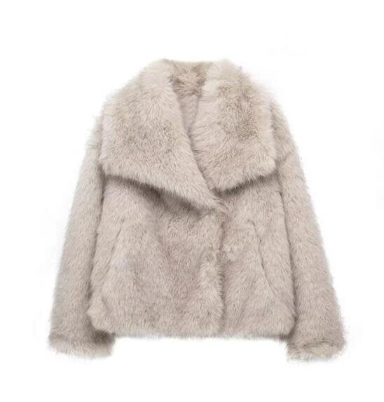 Women's Durable Fur Imitation Overcoat Black Coats
