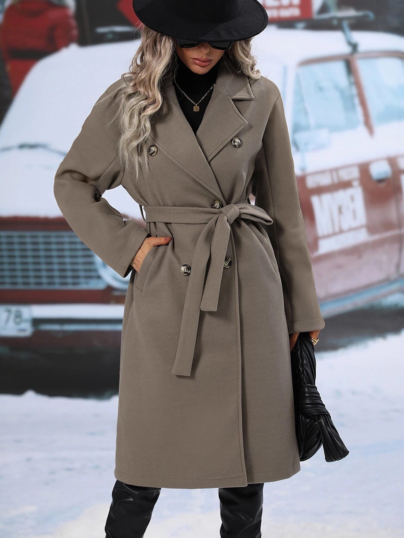 Collar Thick Woolen Lace Up Double Coats