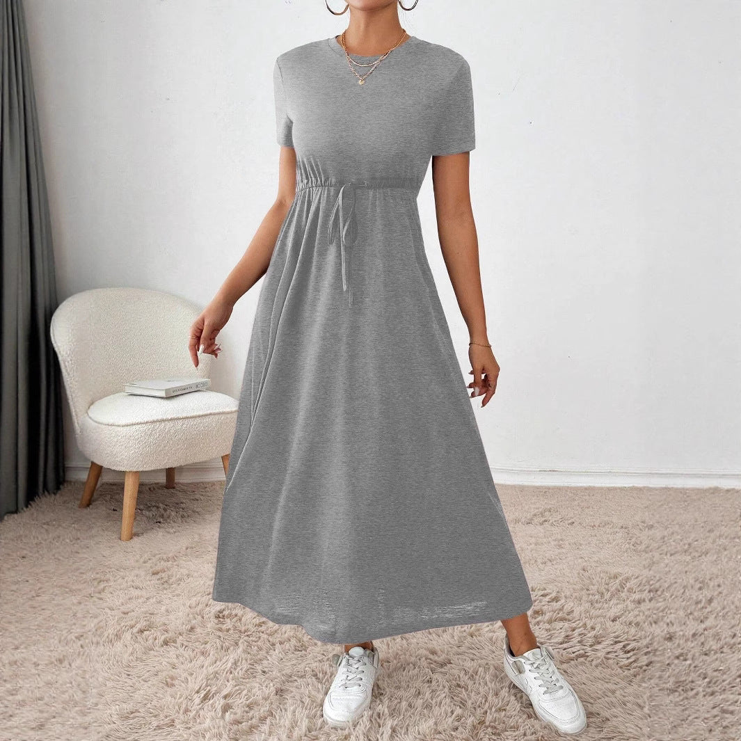 Women's Neck Solid Color Sleeve Drawstring Waist Shorts