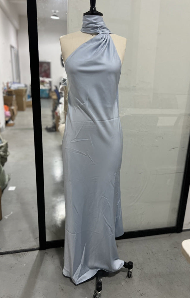 Summer Elegance Sleeveless Halter Ribbon Long Dresses