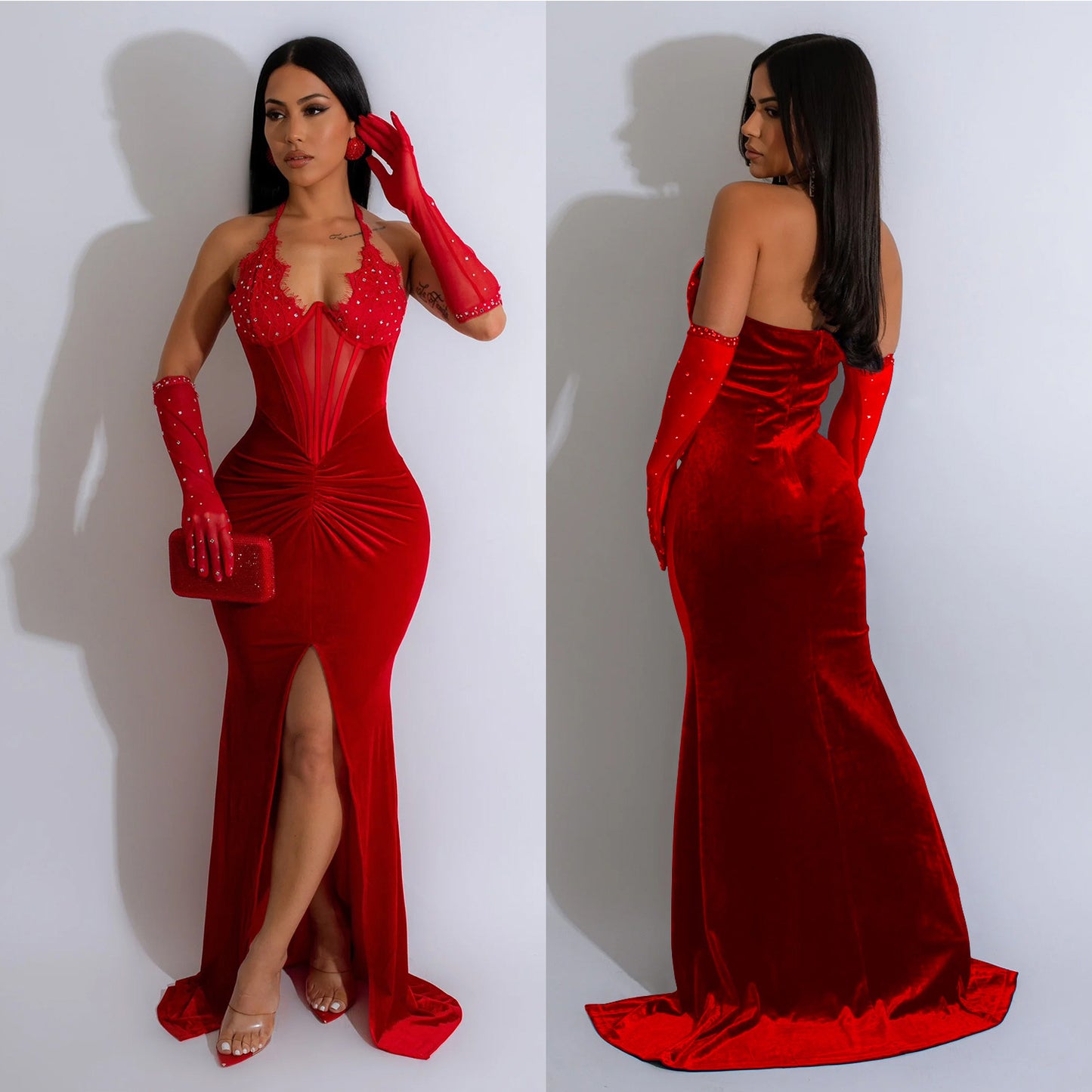 Women's Wear Pure Color Halter Split Sexy Dresses