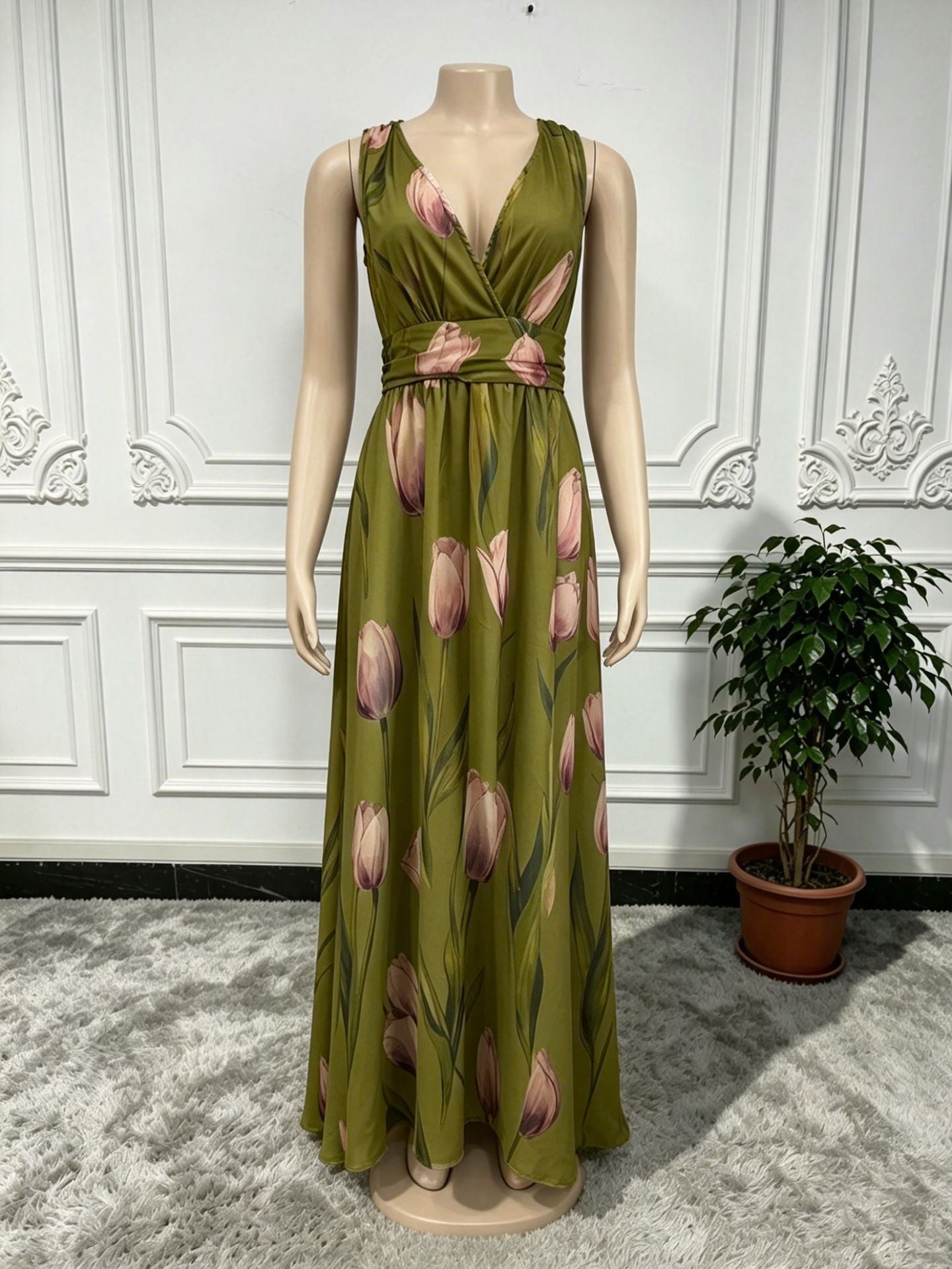 Color Source Sleeveless Encrypted Chiffon Printed Dress