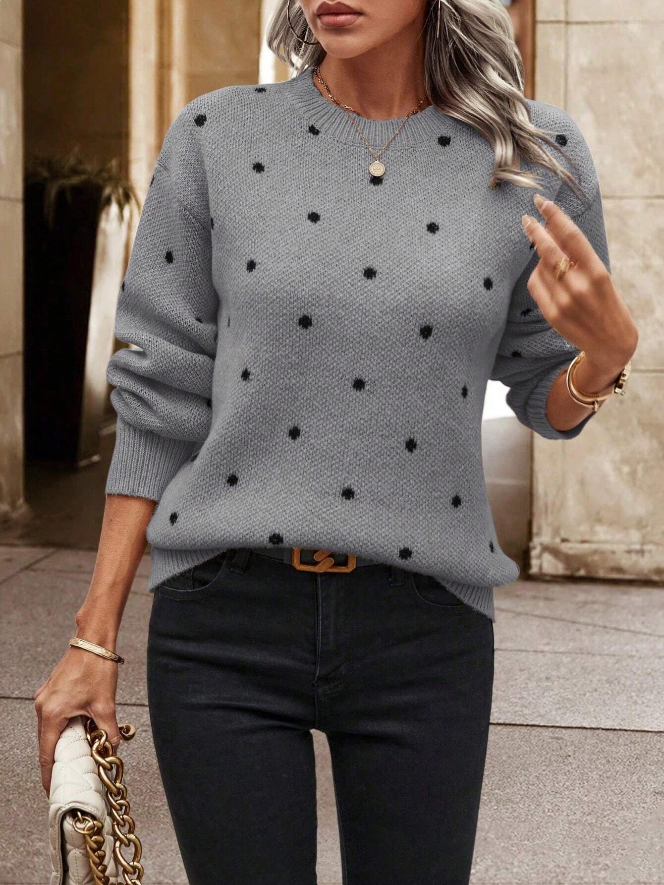 Women's Dot Round Neck Loose Niche Retro Sweater