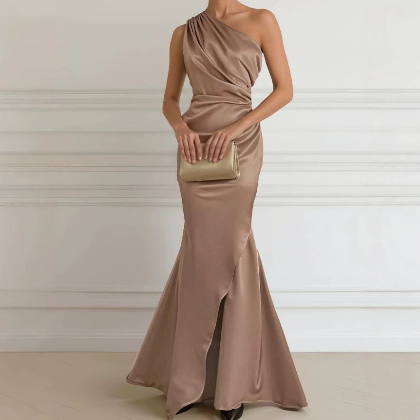 Women's Summer Solid Color Elegant Satin Fishtail Dress