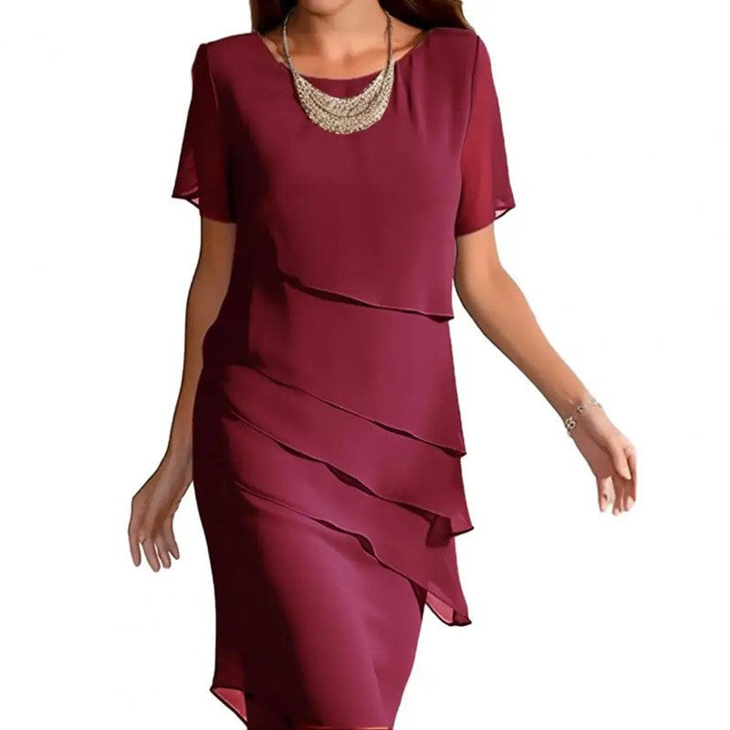 Women's Summer Slim Chiffon Patchwork Round Neck Dress