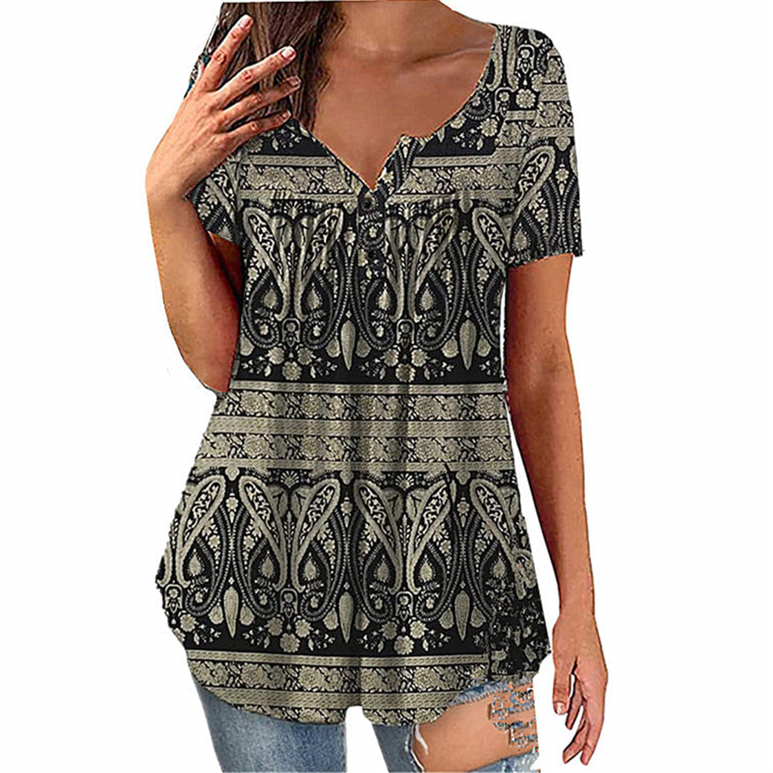 Women's Fashion Digital Printing Casual Trend Sleeve Blouses