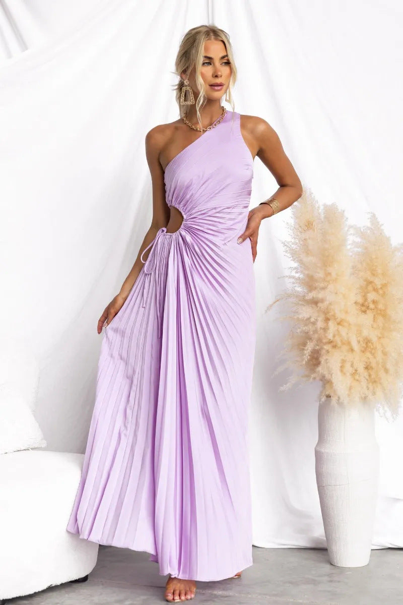 Elegant Folding Dress One Shoulder Waist Dresses