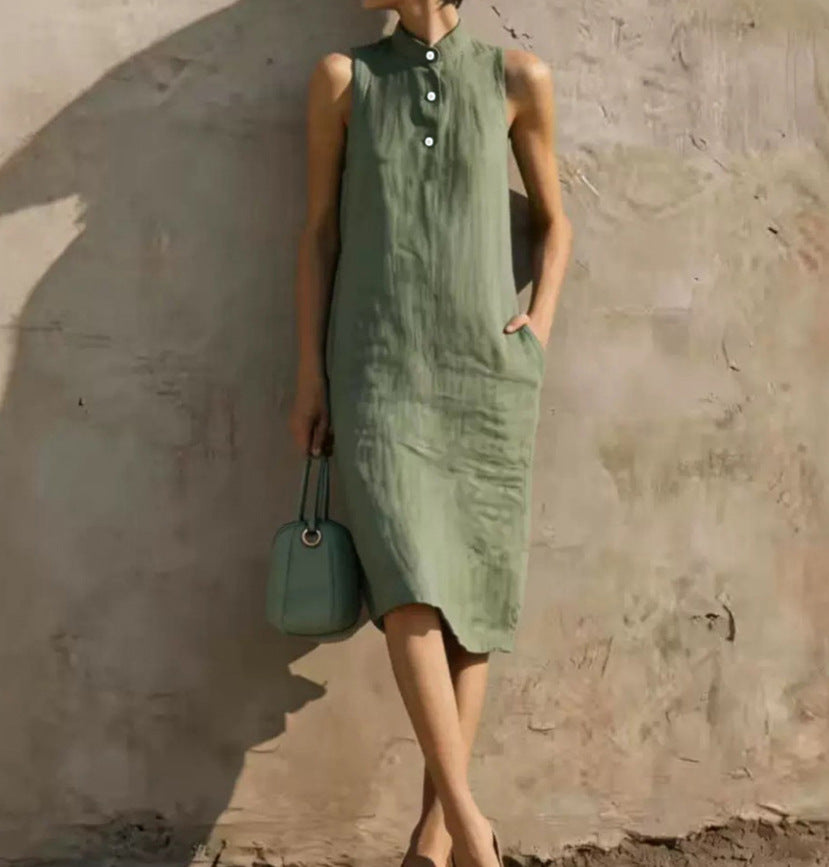 Attractive Summer Solid Color Loose Sleeveless Dress