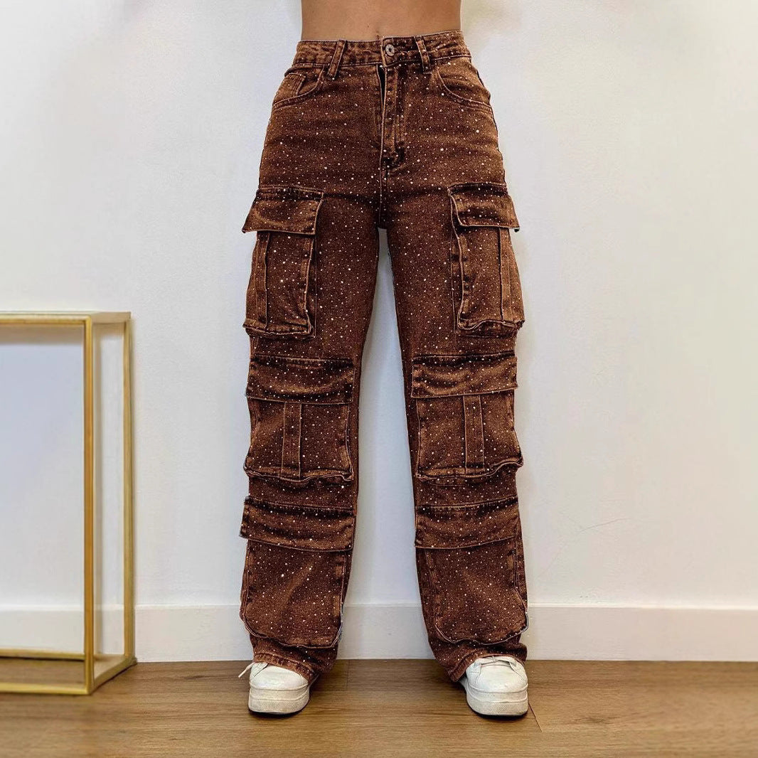 Women's Fashion Street Style Pocket Casual Overalls Jeans
