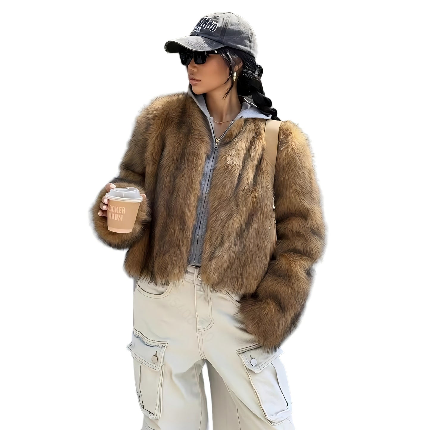 Women's Brown Faux Fur Light Luxury Furry Coats