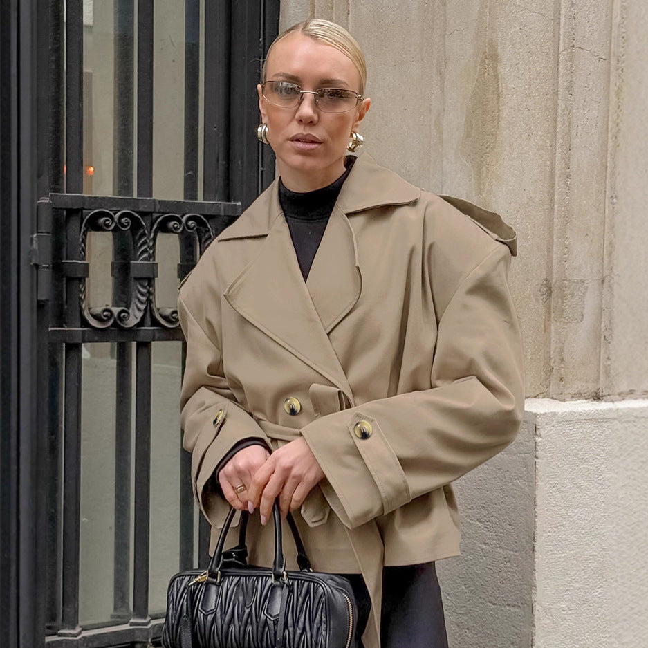 Women's Trendy Casual Lace Up Mid-length Khaki Coats