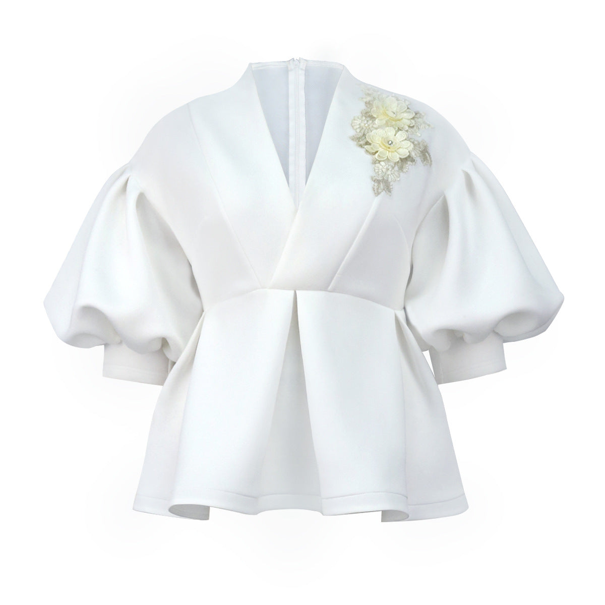 Women's Bishop Sleeves Temperament Style Collar Embroidered Blouses