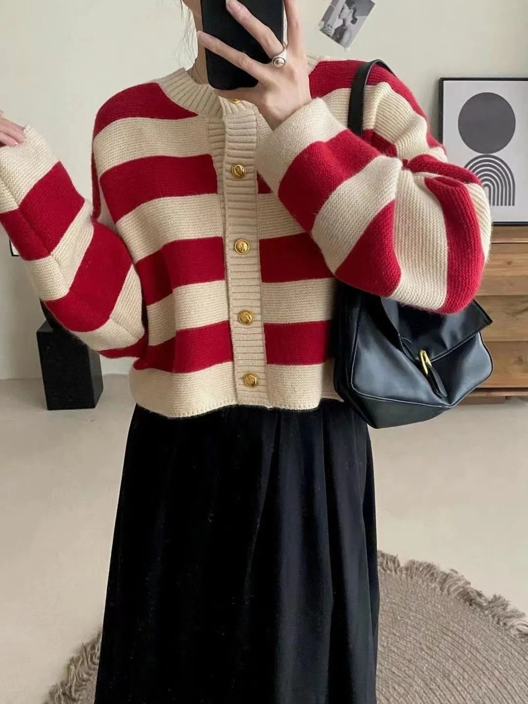 Women's Neck Striped Contrast Color Spring Loose Design Women's Sweater