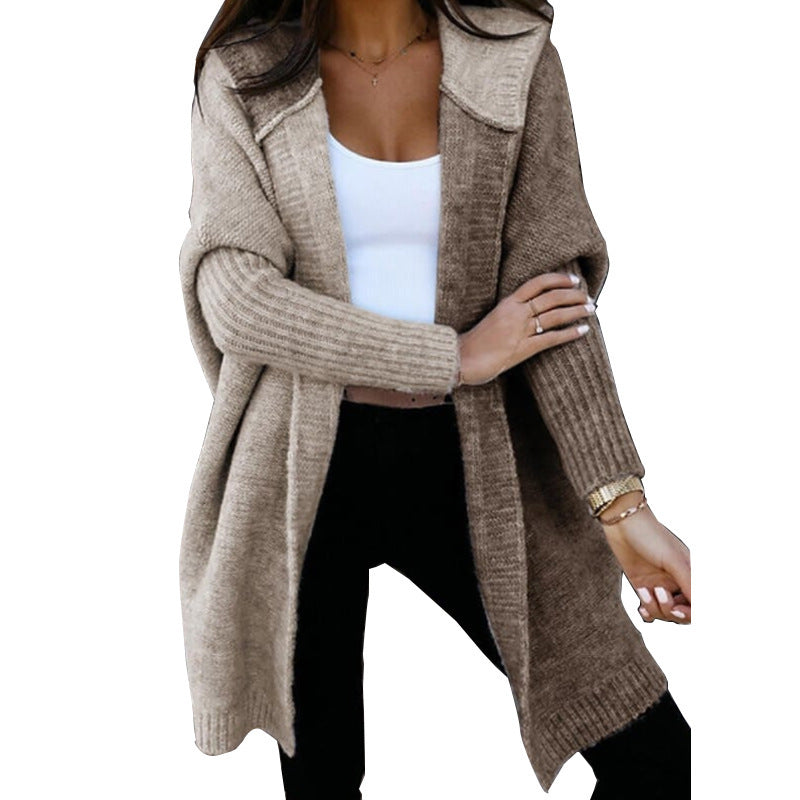 Women's Color Matching Hooded Knit Large Version Sweaters