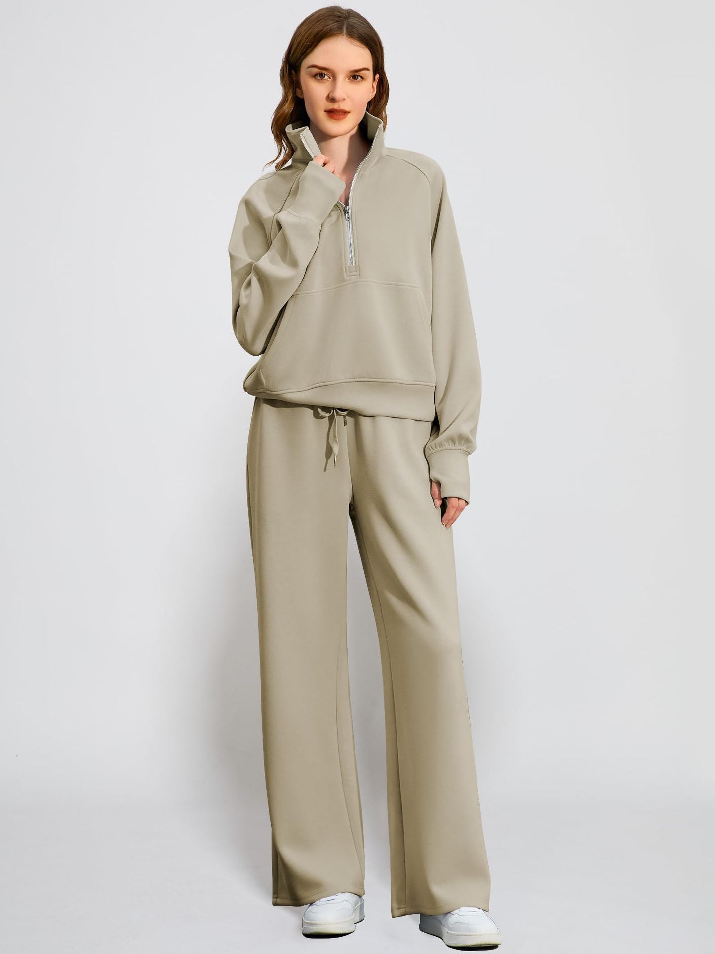 Women's Two-piece Zip Sweatshirt Wide Leg Track Fashion Casual Suit