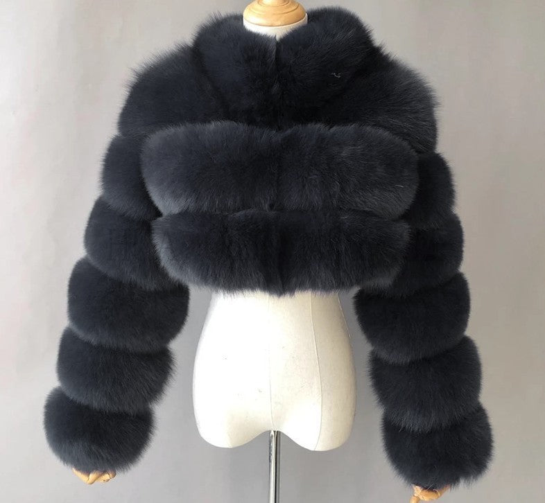 Women's Fur Versatile Stand Collar Zipper Long Coats