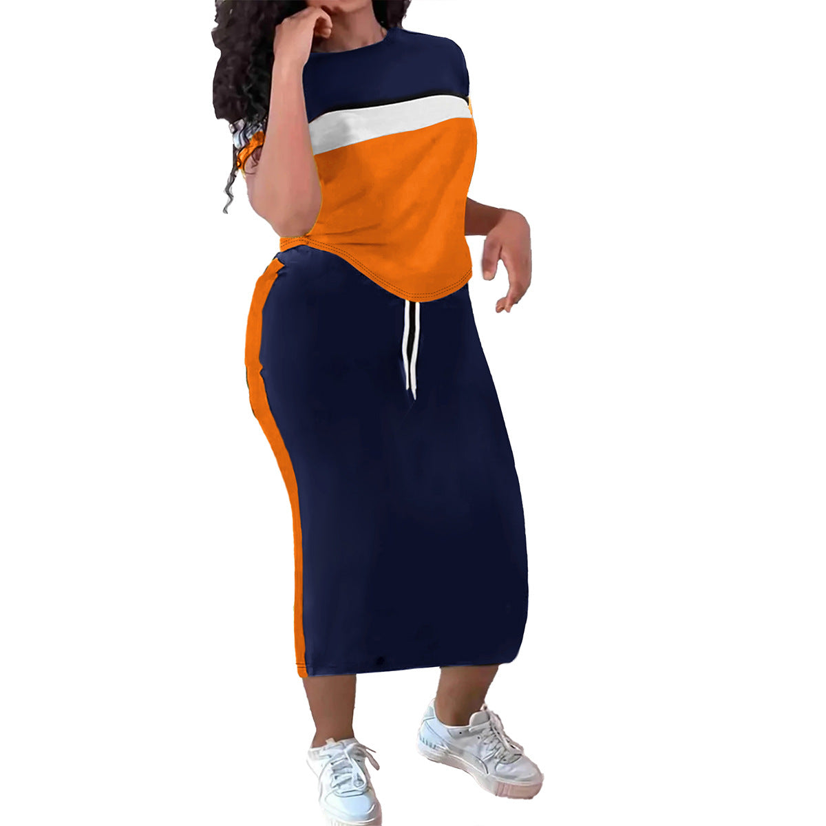 Women's Round Neck Sleeve Color Matching T-shirt Fashion Casual Suit