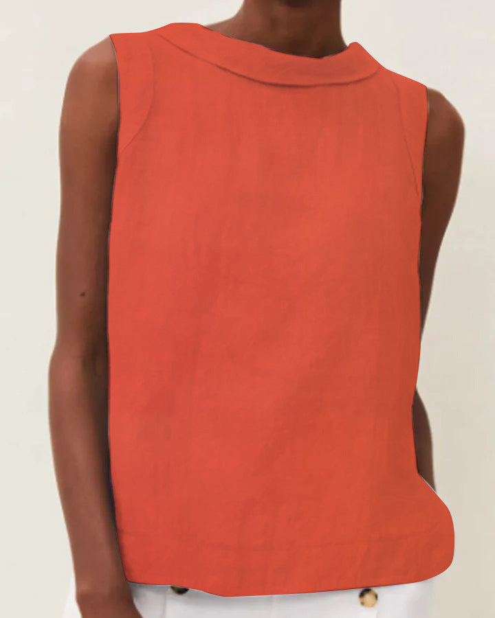 Cotton Linen Solid Color Pullover Leisure Blouses