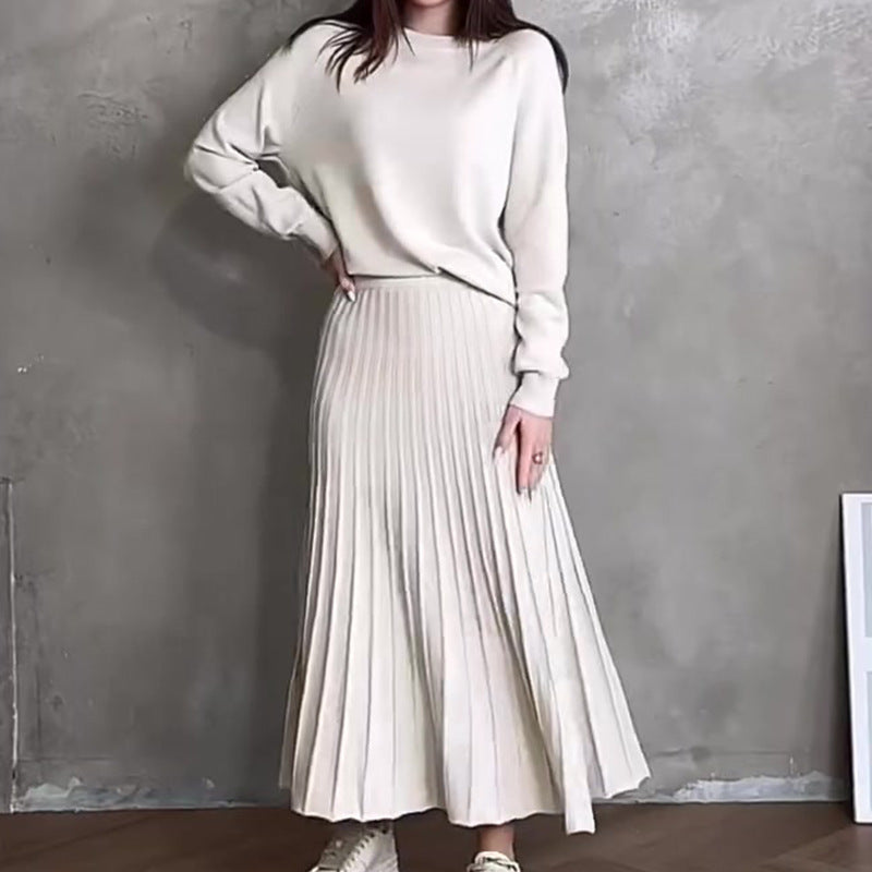 Autumn French Style Retro Crew Neck Dresses