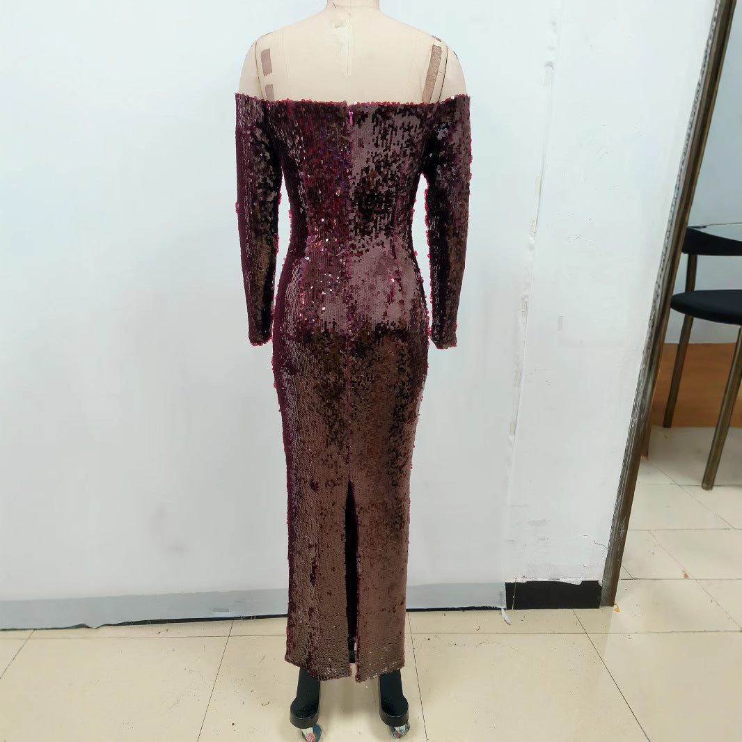 Sexy Temperament Dress Pure Color Sequins Dresses
