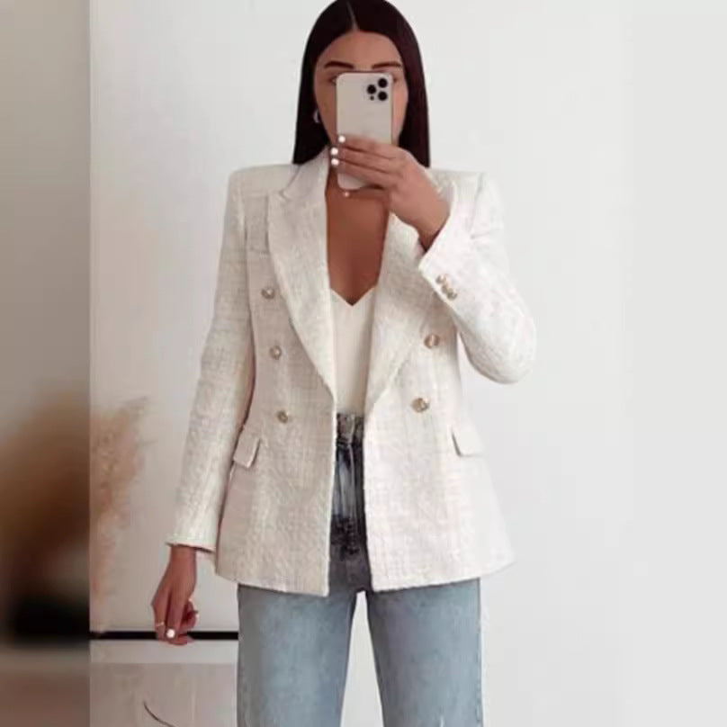 Women's Urban Casual Textured Double Breasted Blazers