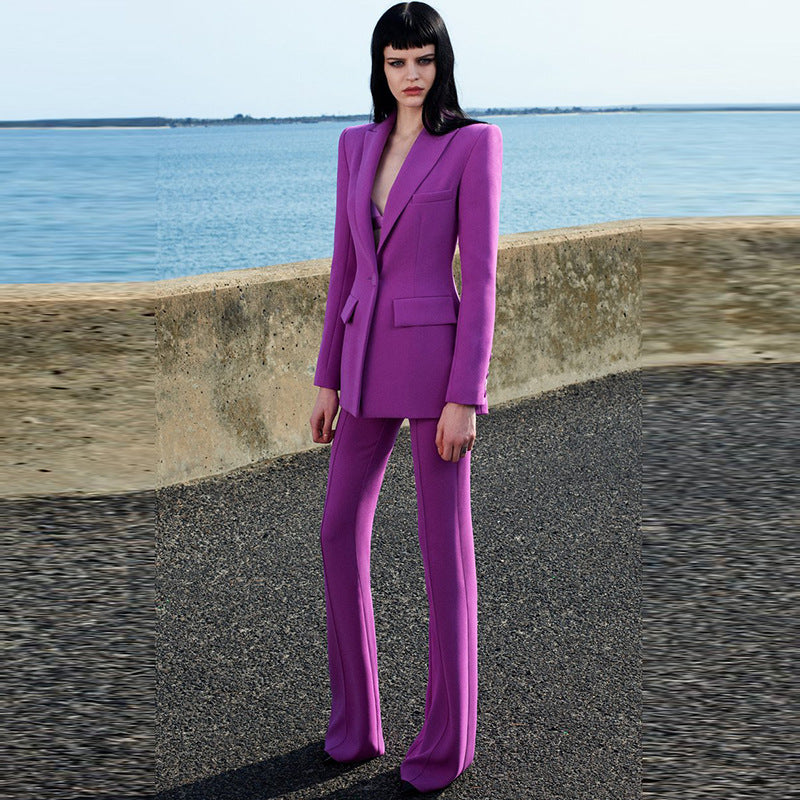 Business Wear One Button Cloth Cover Mid-length Bell-bottom Fashion Casual Suit