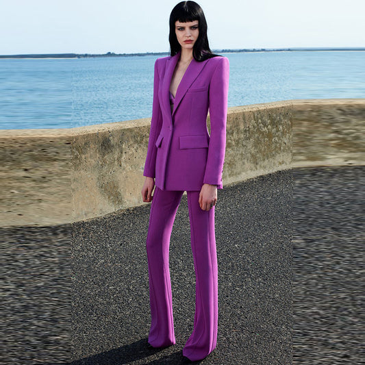 Business Wear One Button Cloth Cover Mid-length Bell-bottom Fashion Casual Suit