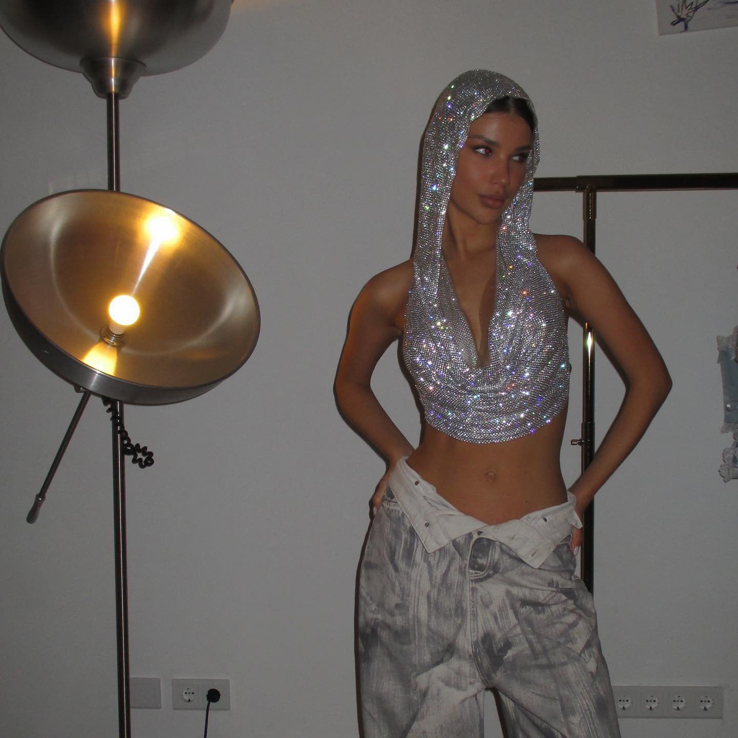 Women's Metal Sequins Hooded Street Hot Sexy Tops