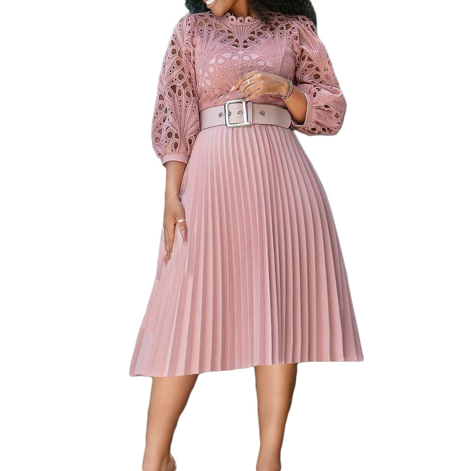 Women's Autumn Fashion Slimming Lace Stitching Africa Dresses