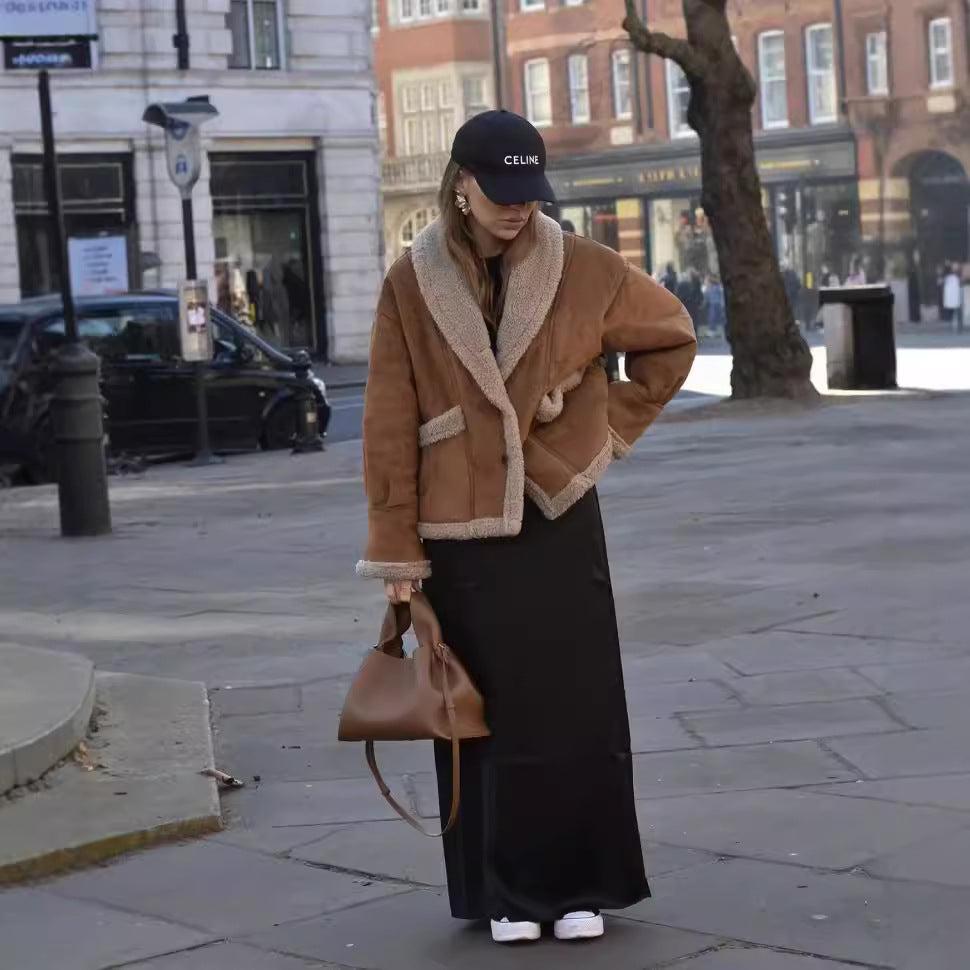 Women's Fur Integrated Turn-down Collar Casual Coats