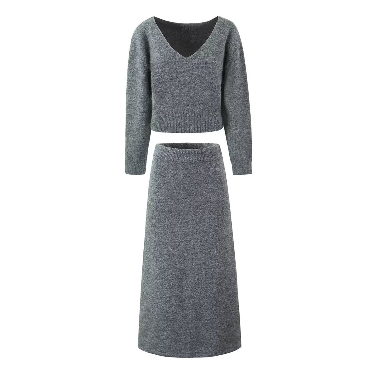 Autumn Graceful Gray High Waist Knitted Knitwear