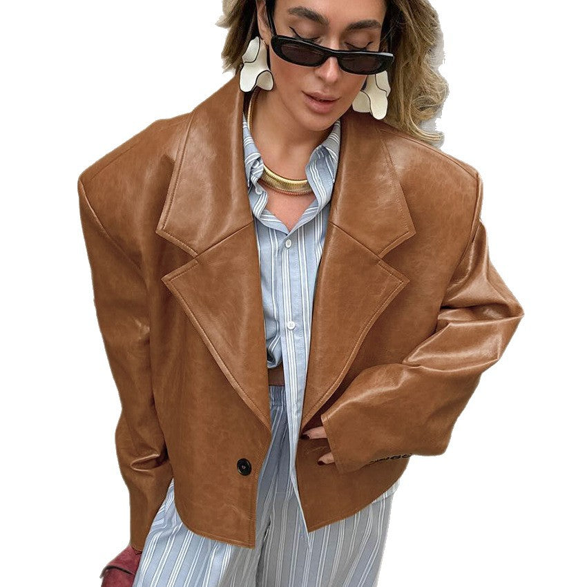 Women's Collar Leather Design Sense Graceful Fashionable Jackets