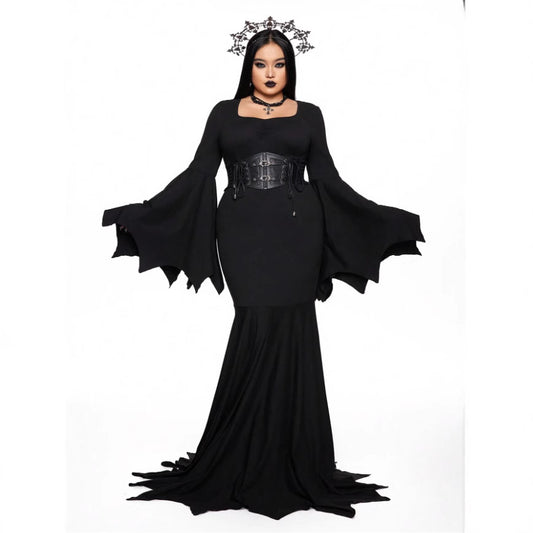 Women's Halloween Hot Fashion Elegant Slim Batwing Sleeve Fishtail Dress