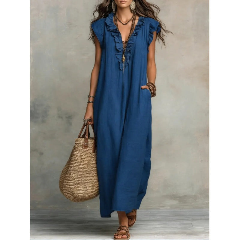 Women's Solid Color Bohemian Flying Sleeves Vacation Dress