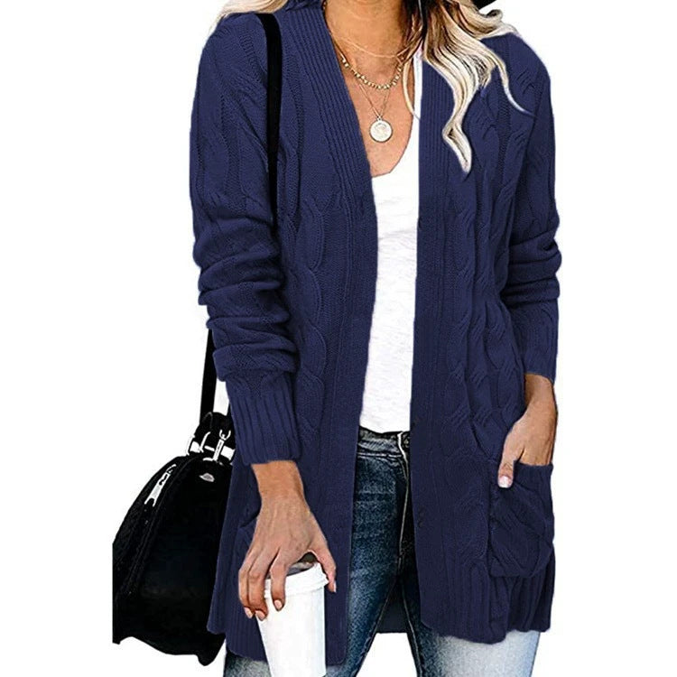 Women's Twist Knit Solid Color Loose Coats