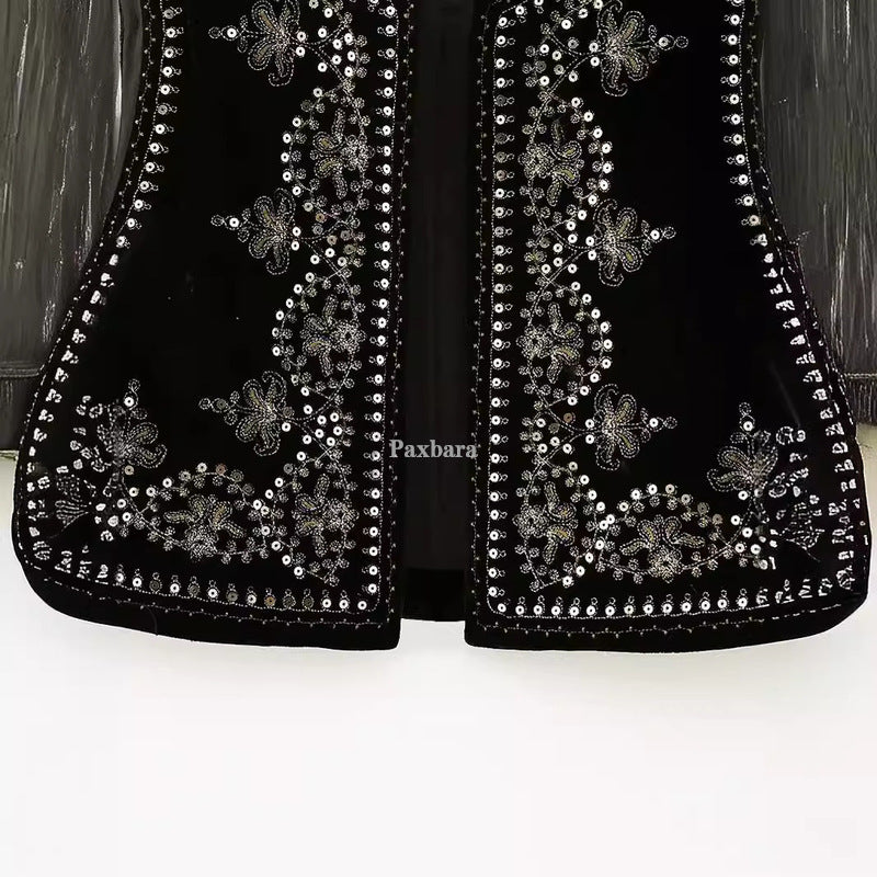 Women's Retro Fashion Casual Embroidered Veet Vests