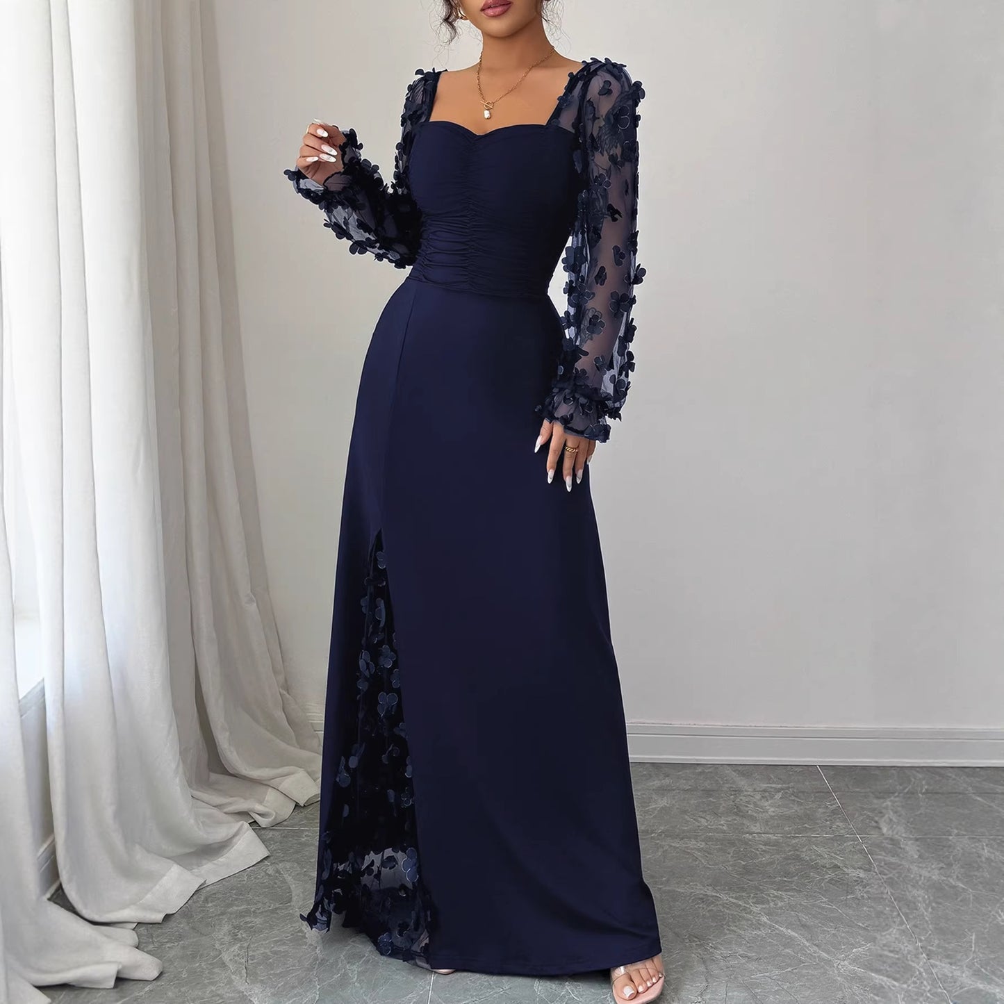 Women's French Vintage Style Long Sleeve Dress