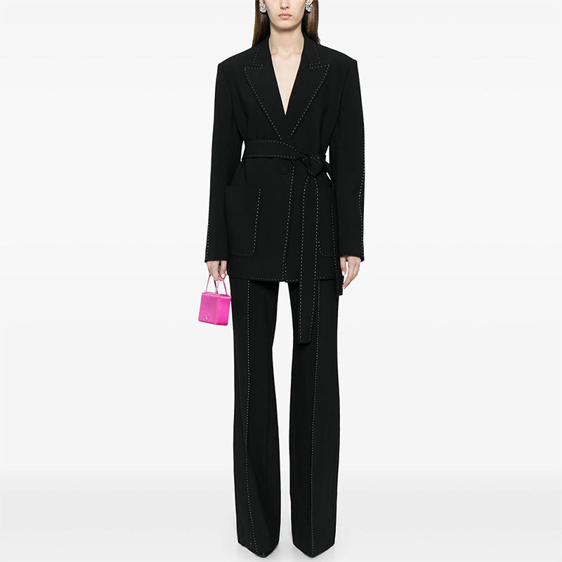 Beaded Decorative Series Belt Two-piece Set Fashion Casual Suit