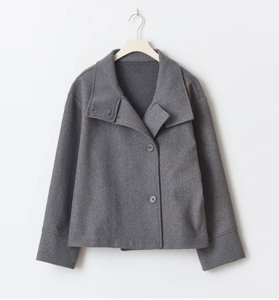 Women's Stand Collar Breasted Loose Casual Solid Coats