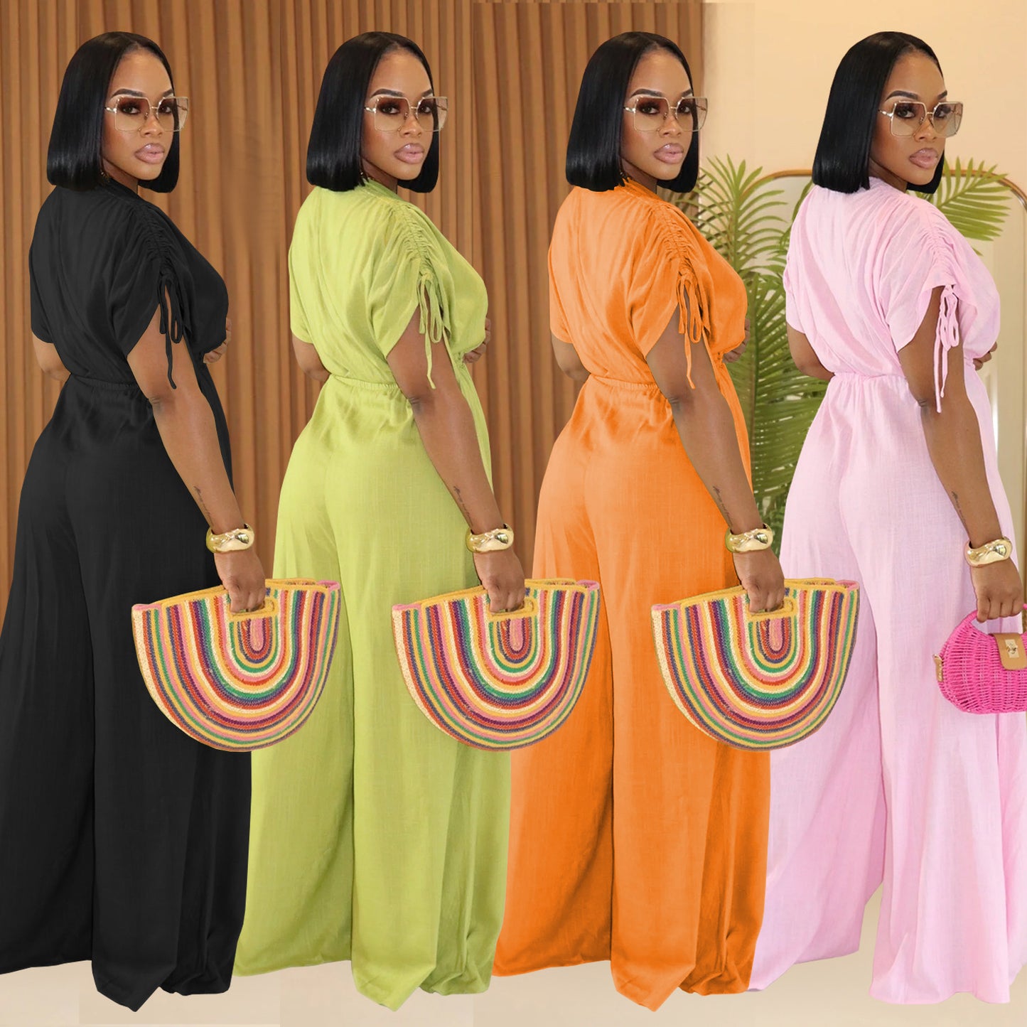 Women's Fashion Wear Casual Solid Color Wide Jumpsuits