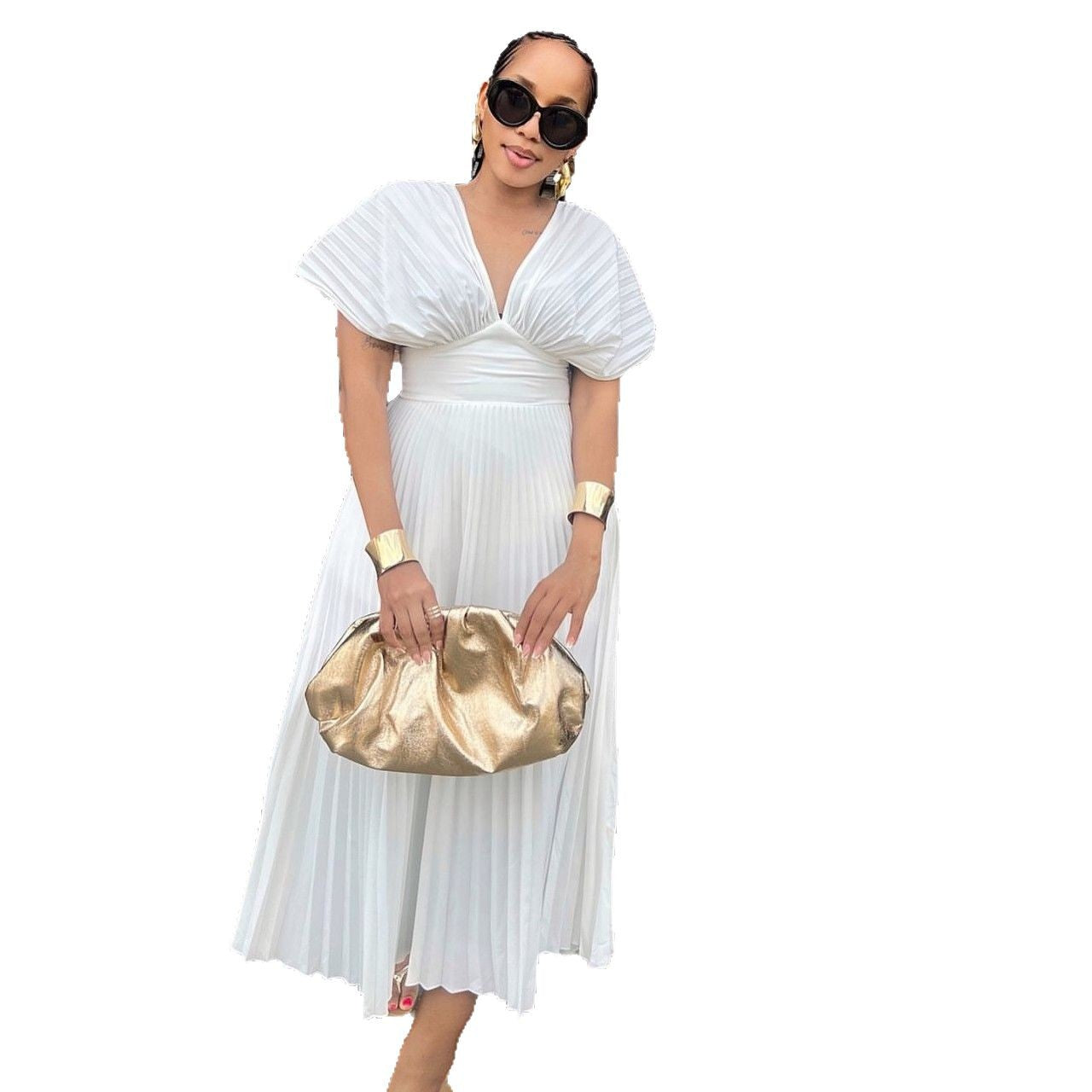 Women's Fashion Pleated Solid Color Dress Dresses